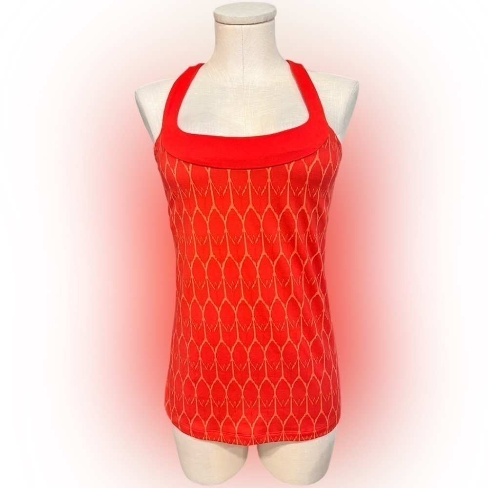 THE NORTH FACE orangish red exercise top with cross back shoulder straps